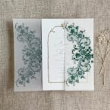 "Forest green La belle rose lace printed vellum wrap for 5x7 card | pack of 10" - Invitation Jackets and Overlays in green by Ivory Invitations