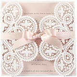 "Custom Intricate Lace Laser Cut Elegant Cover | Set of 10 | Envelopes Included" - Invitation Jackets and Overlays in white by Self Stationery