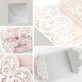 "Custom Intricate Lace Laser Cut Elegant Cover | Set of 10 | Envelopes Included" - Invitation Jackets and Overlays in white by Self Stationery