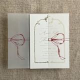 "Red ribbon bow printed vellum wrap for 5x7 card | pack of 10" - Invitation Jackets and Overlays in red by Ivory Invitations