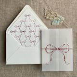 "Red ribbon bow printed vellum wrap for 5x7 card | pack of 10" - Invitation Jackets and Overlays in red by Ivory Invitations