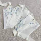 "Blue flowers and greenery vellum jacket for invitations | Set of 10" - Invitation Jackets and Overlays in blue by Maria Ferrer G.