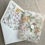 "Fresco style Sage orange buttercup floral garden printed vellum wrap for 5x7 card | pack of 10" - Invitation Jackets and Overlays in multicolorassorted-colors by Ivory Invitations