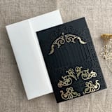"Black Castle Gate Lasercut Jacket for 5x7 inch Invitation | Pack of 10 | Envelopes Included" - Invitation Jackets and Overlays in black by Ivory Invitations