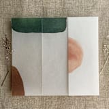 "Audrey forest green blush minimalist watercolor block printed vellum wrap for 5x7 card  | pack of 10" - Invitation Jackets and Overlays in multicolorassorted-colors by Ivory Invitations