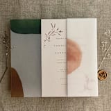 "Audrey forest green blush minimalist watercolor block printed vellum wrap for 5x7 card  | pack of 10" - Invitation Jackets and Overlays in multicolorassorted-colors by Ivory Invitations