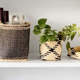 "Handmade Rattan Storage Basket | Stripe Noir" - Decorative Storage in beige by Jennifer Abelev