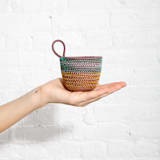"Teal and Marigold Mini Rope Plant Holder" - Decorative Storage in multicolor by Moriah Okun