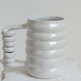"Boinggg! Mug Metalic Pearl" - Original Sculpture in white by KuuPottery