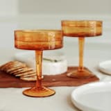 "Handblown Hammered Coupe Cocktail Glasses - Amber -  Set of 4" - Glassware in orange by Powered By People