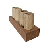"Tequila Shot Glasses Hand Carved out of Marble with Wooden Base - Made in Mexico (Beige)" - Glassware in beige by Vanessa Sherwood
