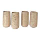 "Tequila Shot Glasses Hand Carved out of Marble with Wooden Base - Made in Mexico (Beige)" - Glassware in beige by Vanessa Sherwood
