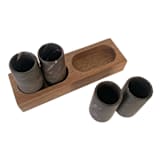 "Tequila Shot Glasses Hand Carved out of Marble with Wooden Base - Made in Mexico (Gray)" - Glassware in gray by Vanessa Sherwood