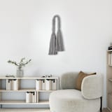 "Knotted tassel wall hanging" - Original Textile Art in gray by Bharti Trivedi