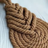 "Pipa Knot Wall Hanging in Camel" - Original Textile Art in brown by Damaris Kovach