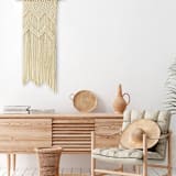 "Contemporary Wall Hanging - Mountains" - Original Textile Art in beige by Bharti Trivedi