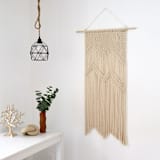 "Contemporary Wall Hanging - Mountains" - Original Textile Art in beige by Bharti Trivedi