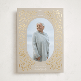 "Golden Botanical Frame" - Foil Press Memorial Cards in Biscotti by Susan Zinader - Front