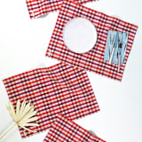 "Noel Plaid Handwoven Cotton Placemats, Set of 4" - Placemats in red by Archive New York