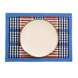 "Shetland Plaid Blockprint Placemat in Brown and Blue" - Placemats in brown by Inner Child