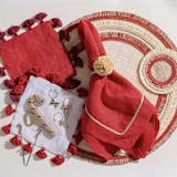 "Ruffle edge straw placemat, red, set of four" - Placemats in red by Joanna Buchanan