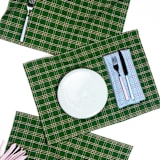"Chiapas Green Plaid Handwoven Cotton Placemats, Set of 4" - Placemats in green by Archive New York