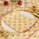 "Mona Scallop Embroidered Blockprint Placemat in Butter Yellow" - Placemats in yellow by Inner Child