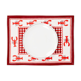 "Lobster Red Gingham Blockprint Placemat" - Placemats in red by Inner Child