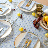 "Mona Scallop Embroidered Blockprint Placemat in Blue" - Placemats in blue by Inner Child