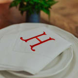 "Embroidered Dinner Napkins with Single Initial Classic Monogram - Set of 4" - Napkins in white by Virginia Marcello