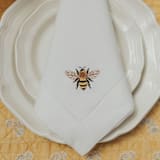 "Linen Dinner Napkins Embroidered with Bespoke Bumble Bee Design -Set of 4" - Napkins in white by Virginia Marcello