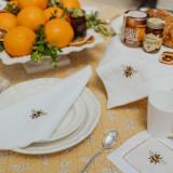 "Linen Dinner Napkins Embroidered with Bespoke Bumble Bee Design -Set of 4" - Napkins in white by Virginia Marcello