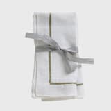 "Gold trim linen dinner napkins, white, set of two" - Napkins in white by Joanna Buchanan