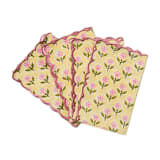 "Mona Scallop Embroidered Blockprint Napkins in Butter Yellow, Set of 4" - Napkins in yellow by Inner Child