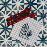 "Cowboy Boot on Gingham Cocktail Napkin Set" - Napkins in beige by Julie Peach