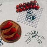 "Cowboy Boot on Gingham Cocktail Napkin Set" - Napkins in beige by Julie Peach