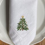 "Holiday Tree Embroidered Dinner Napkin- Set of 4" - Napkins in white by Virginia Marcello