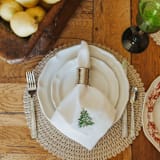 "Holiday Tree Embroidered Dinner Napkin- Set of 4" - Napkins in white by Virginia Marcello
