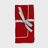 "Gold trim dinner napkins, berry, set of two" - Napkins in red by Joanna Buchanan