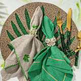 "Palm tree embroidered dinner napkins, flax, set of two" - Napkins in green by Joanna Buchanan
