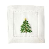 "Holiday Tree Embroidered Cocktail Napkins - Set of 4" - Napkins in white by Virginia Marcello
