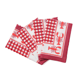 "Lobster Red Gingham Blockprint Napkins, Set of 4" - Napkins in red by Michelle Pham