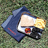"Lunch Box Embroidered Denim Napkins (Set of 7)" - Napkins in blue by ATELIER SAUCIER