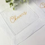 "Cheers Embroidered Cocktail Napkins - Set of 4" - Napkins in white by Virginia Marcello