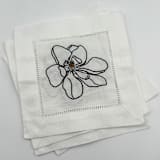 "Embroidered Linen Magnolia Cocktail Napkins, Set of 4" - Napkins in white by Ashley Myers
