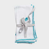 "Shell embroidered dinner napkins, white, set of two" - Napkins in blue by Joanna Buchanan
