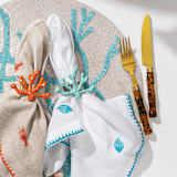 "Shell embroidered dinner napkins, white, set of two" - Napkins in blue by Joanna Buchanan