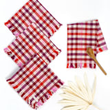 "Noel Plaid Handwoven Cotton Party Napkins, Set of 4" - Napkins in red by Archive New York