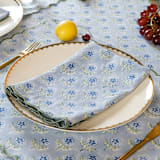 "Mona Scallop Embroidered Blockprint Napkins in Blue, Set of 4" - Napkins in blue by Inner Child