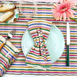 "Valentina Rainbow Striped Handwoven Cotton Napkins, Set of 4" - Napkins in multicolor by Archive New York